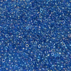 Miçanga 9/0  = 2,6 mm Transparente Lined Irizado Azul Preciosa / Jablonex